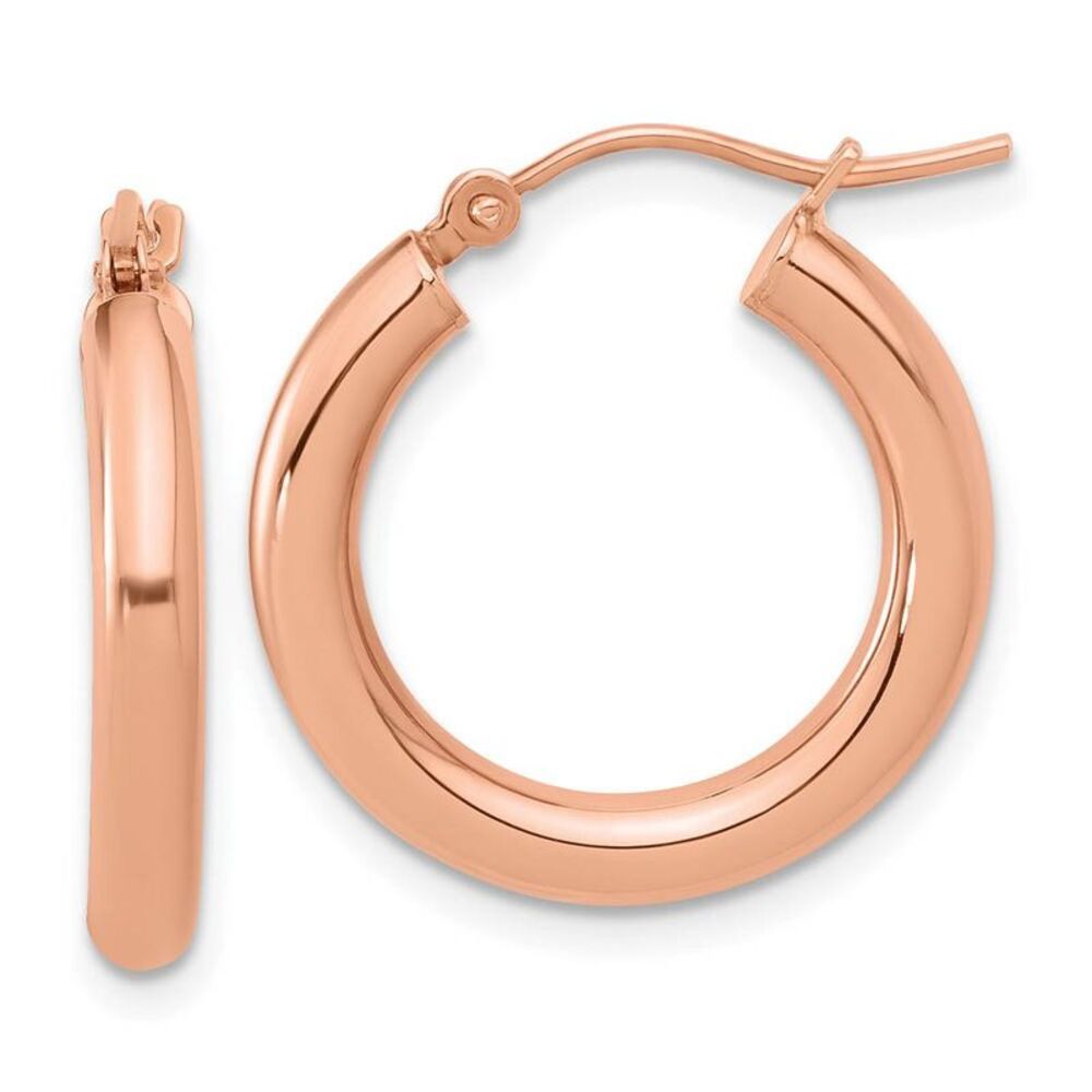 3mm Round Hoop Earrings in 14k Rose Gold, 20mm (3/4 Inch)